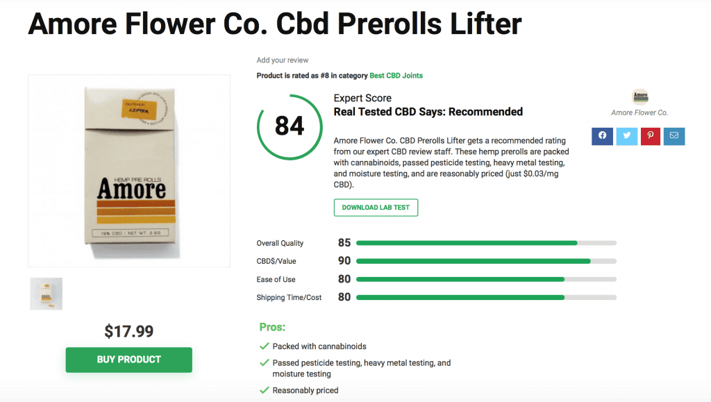 Amore Flower Co. Cbd Prerolls Lifter