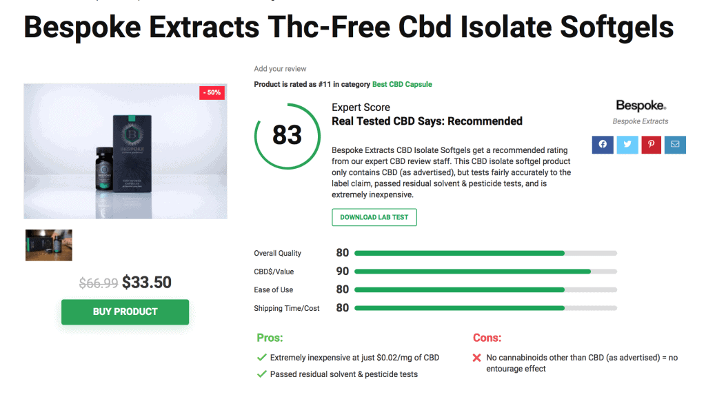 Bespoke Extracts Thc-Free Cbd Isolate Softgels