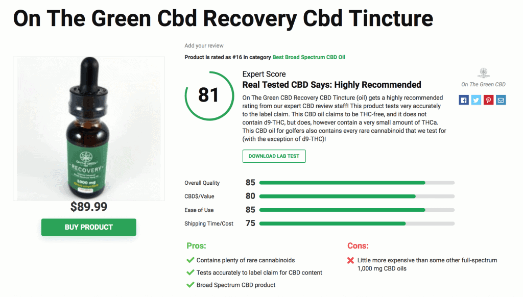 On The Green Cbd Recovery Cbd Tincture