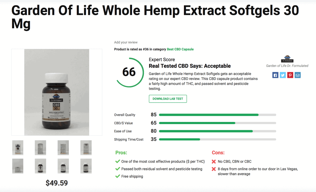 Garden Of Life Whole Hemp Extract Softgels 30 Mg