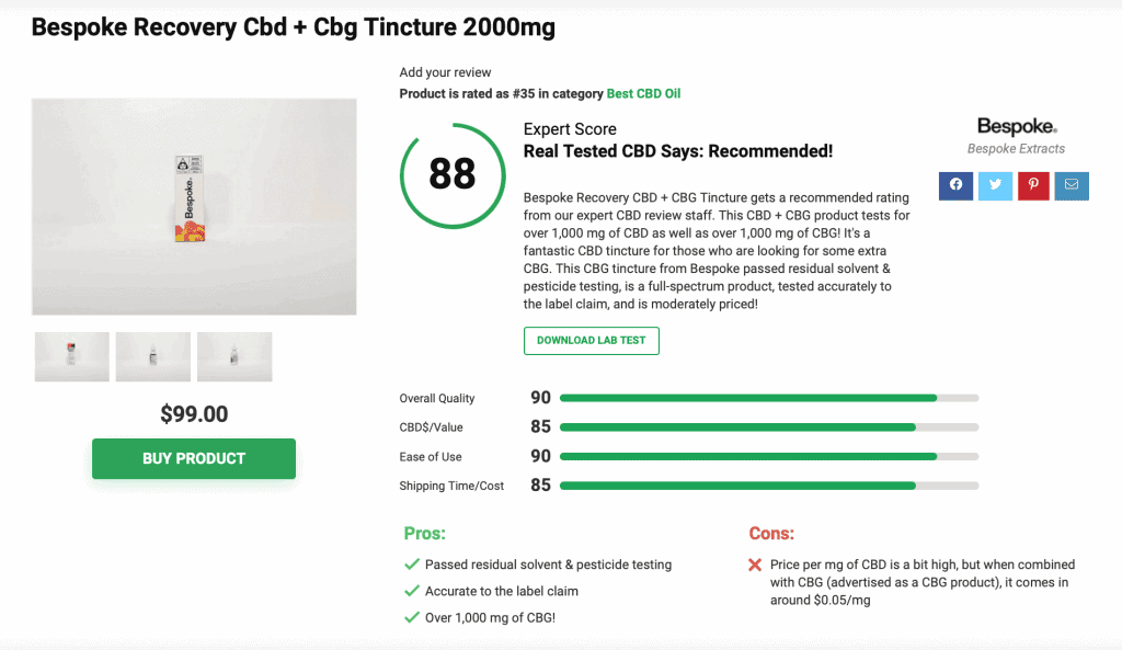 Bespoke Recovery Cbd + Cbg Tincture 2000mg