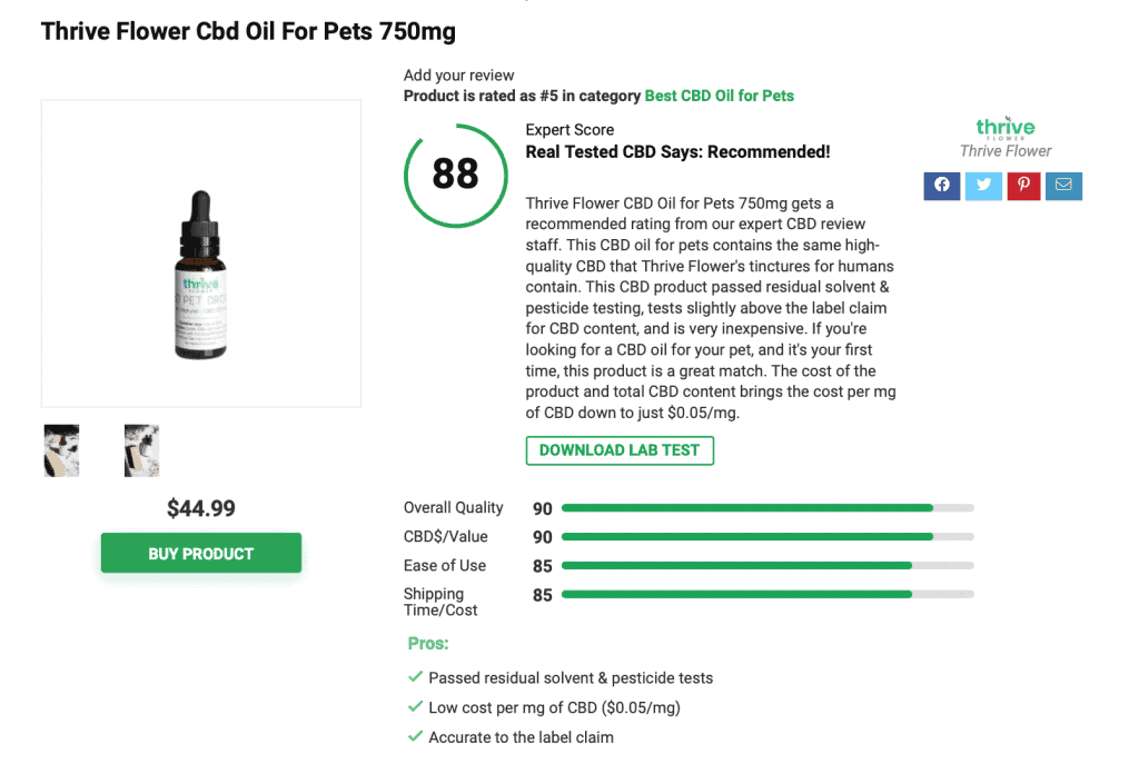 Thrive Flower Cbd Oil For Pets 750mg