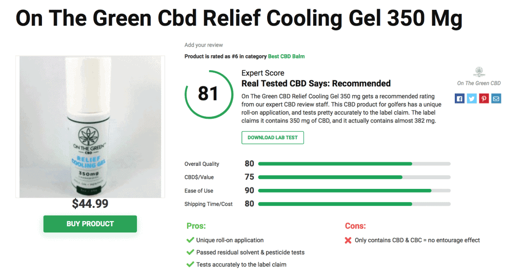 On The Green Cbd Relief Cooling Gel 350 Mg