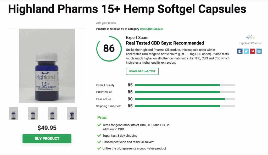 Highland Pharms 15+ Hemp Softgel Capsules
