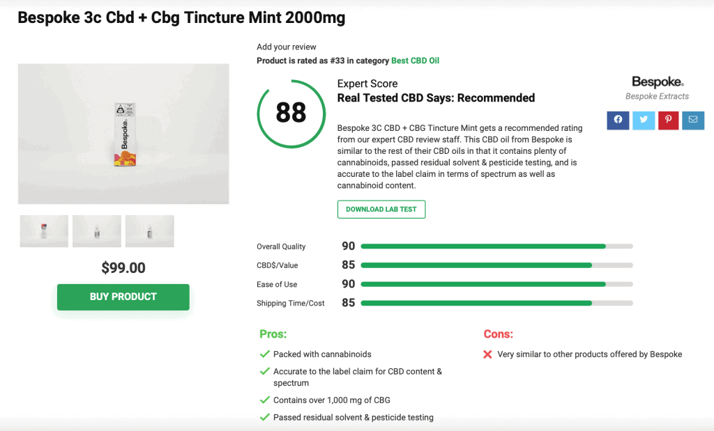 Bespoke 3c Cbd + Cbg Tincture Mint 2000mg