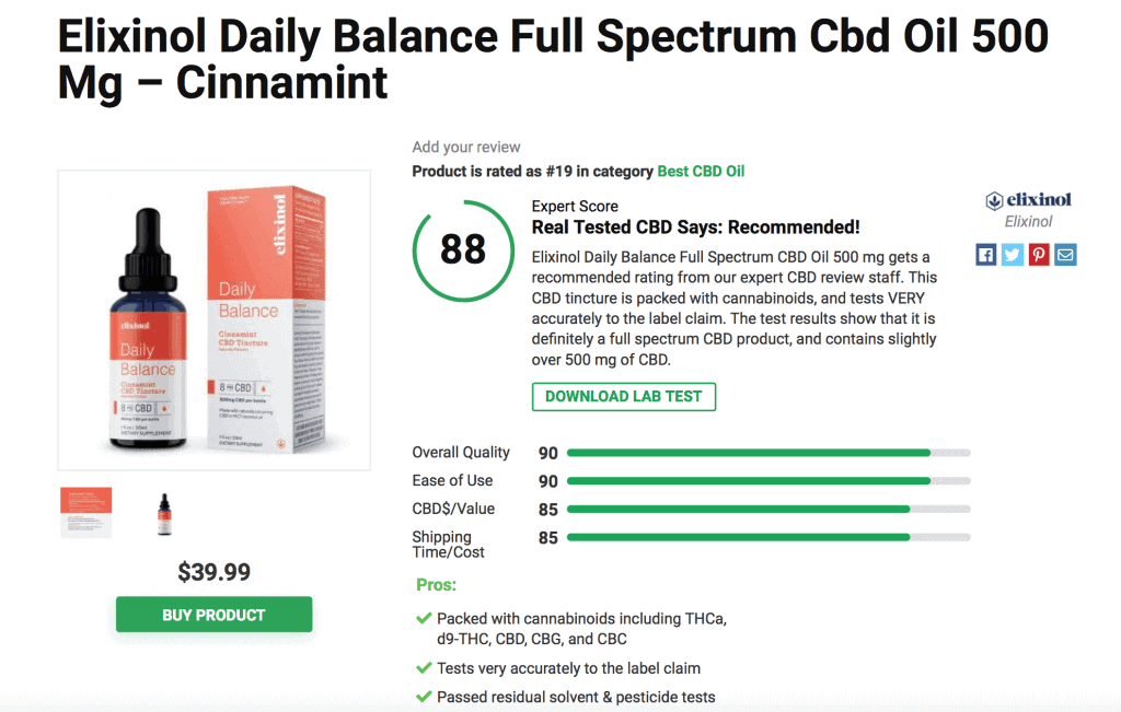 Elixinol Daily Balance Full Spectrum Cbd Oil 500 Mg - Cinnamint