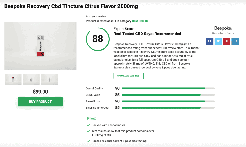 Bespoke Recovery Cbd Tincture Citrus Flavor 2000mg