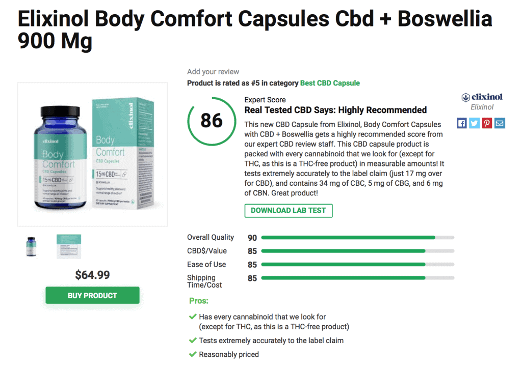 Elixinol Body Comfort Capsules Cbd + Boswellia 900 Mg