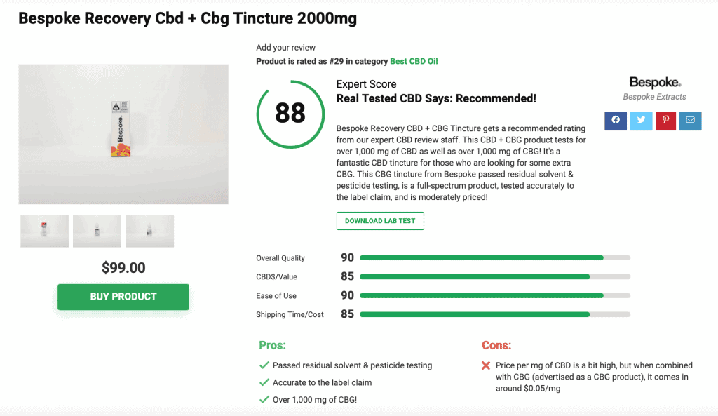 Bespoke Recovery Cbd + Cbg Tincture 2000mg
