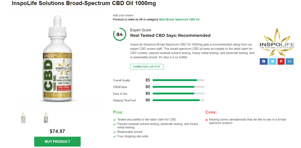 InspoLife Solutions Broad-Spectrum CBD Oil 1000mg