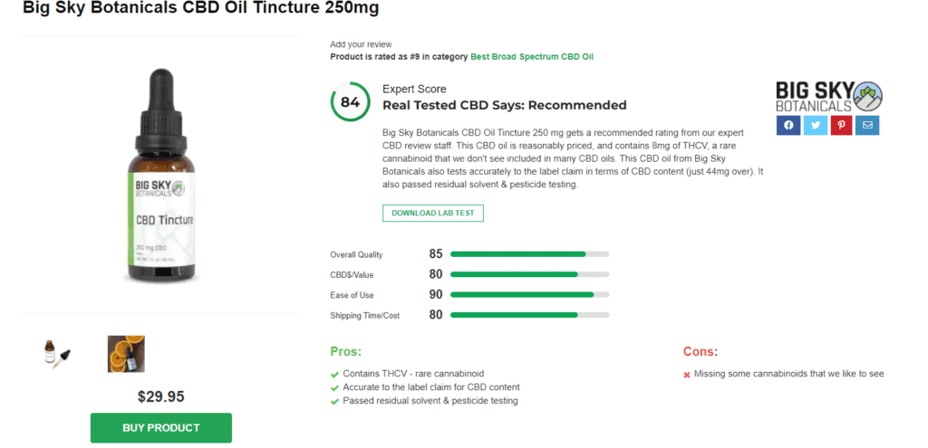Big Sky Botanicals CBD Oil Tincture 250mg