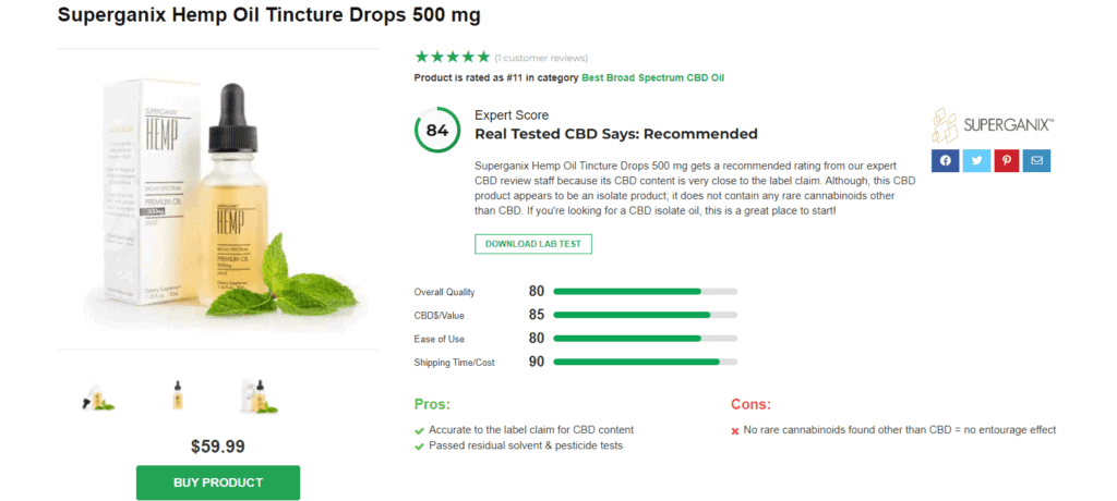 Superganix Hemp Oil Tincture Drops 500 mg