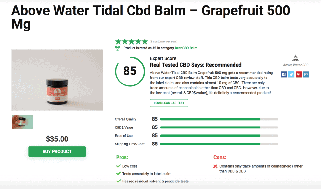 Above Water Tidal Cbd Balm - Grapefruit 500 Mg