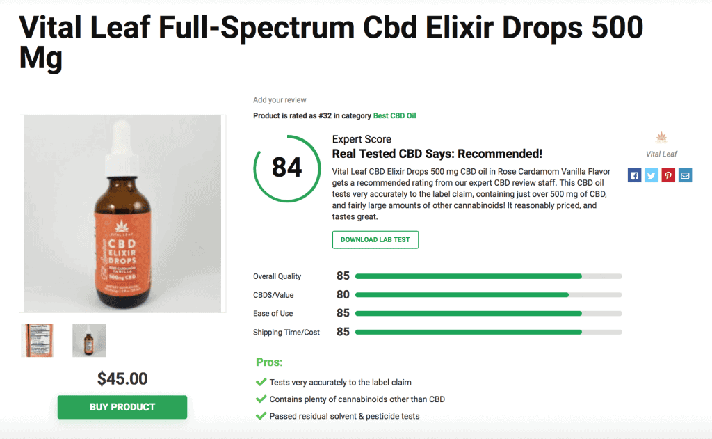 Vital Leaf Full-Spectrum Cbd Elixir DRops 500 Mg
