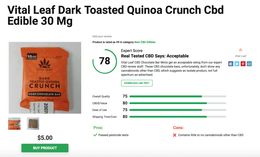 Vital Leaf Dark Toasted Quinoa Crunch Cbd Edible 30 Mg
