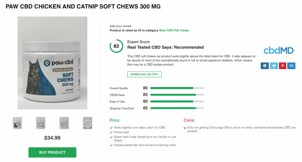 PAW CBD CHICKENA ND CATNIP SOFT CHEWS 300 MG
